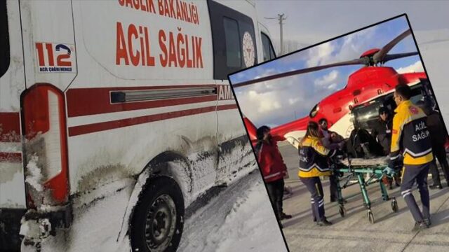 Doğum sancıları tutan kadın, ambulans helikopterle hastaneye ulaştırıldı